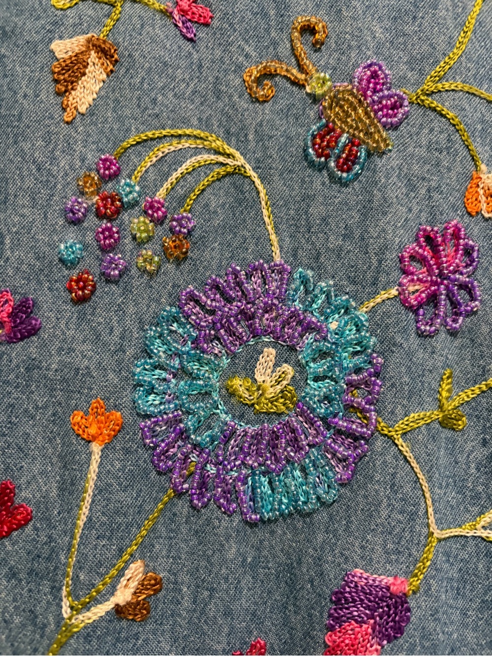 Fun Blue Denim Jacket with Pink Lining & Multicolor Embroidery - Picture 6 of 7